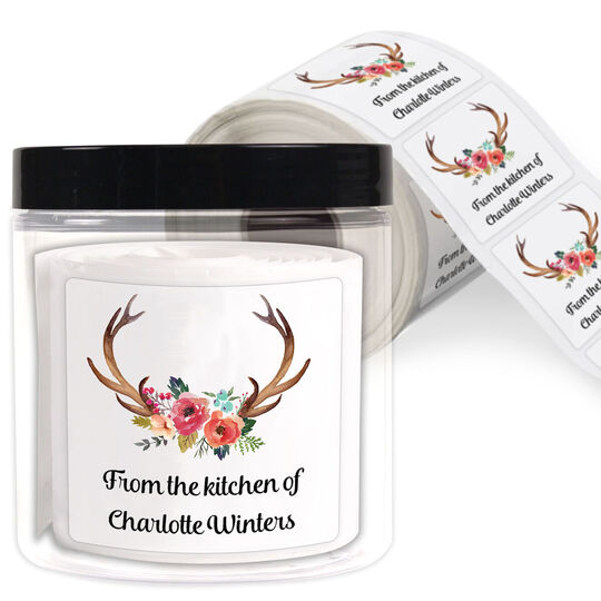 White Decorated Antler Square Stickers in a Jar